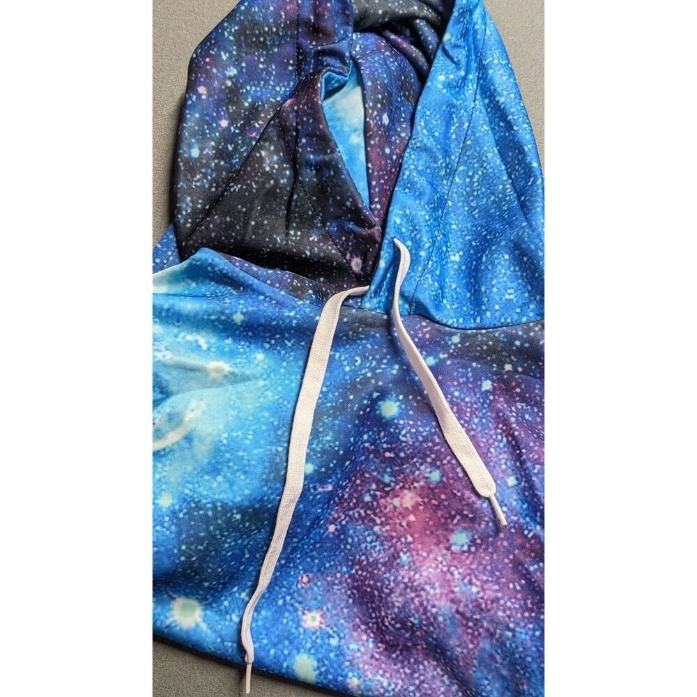 Galaxy Hoodie Pullover Sweatshirt Space Print Drawstring Hooded Medium - Picture 3 of 3